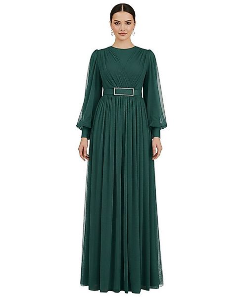 fashionshowcase Abendkleid Damen Maxikleid langarm Tüllkleid elegant mit Gü günstig online kaufen