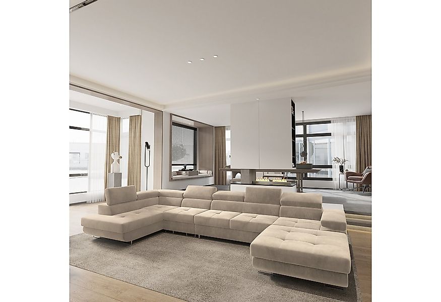 Masseno Ecksofa VELORA mit Schlaffunktion U-Form, Sofa mit Bettkasten günstig online kaufen