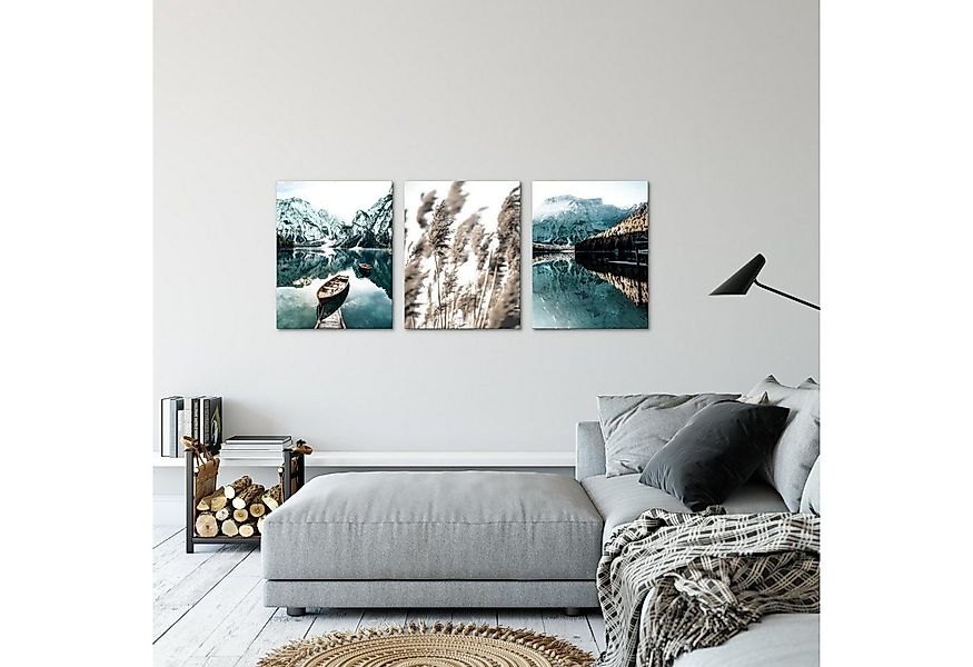 Novart Wandbild 3 Wandbilder Set Natur Wohnzimmer Deko Landschaft Berge Boh günstig online kaufen
