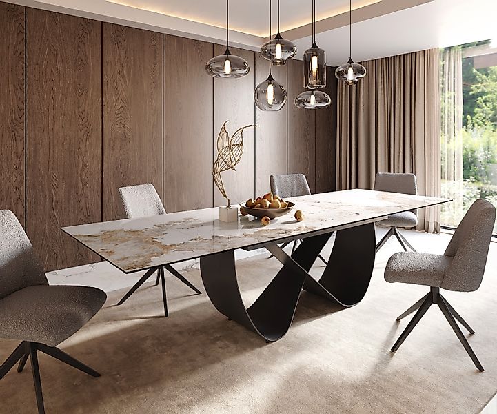 Esstisch Edge 200-300x100 cm Keramik Minas Melange Weiß-Beige Infinity Meta günstig online kaufen