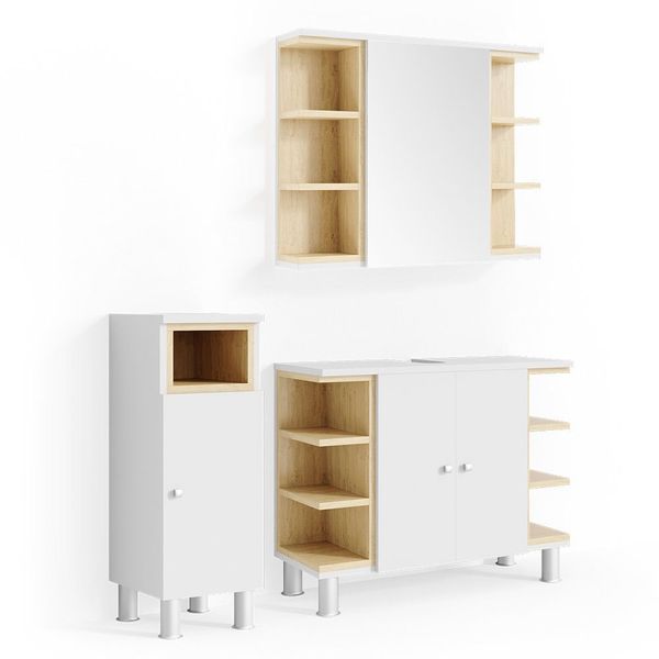 Vicco Badmöbel-Set Aquis, Weiß/Sonoma, 3 Teile, günstig online kaufen