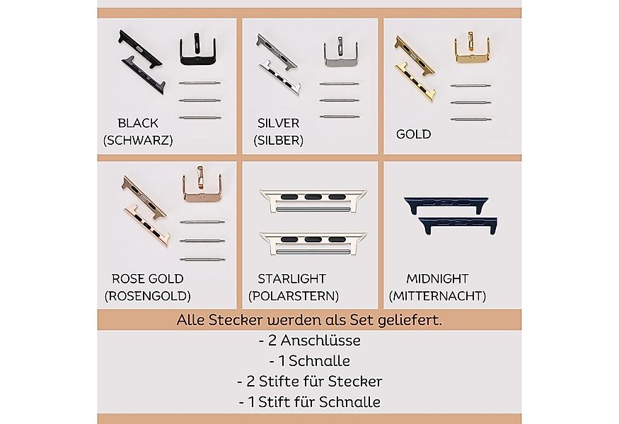 Renna Leather Smartwatch-Armband Metal Connector für Apple Watch 1-2-3-4-5- günstig online kaufen