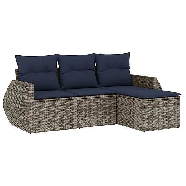 vidaXL 4-Tlg Gartensofa-Set mit Kissen Grau Polyrattan 3221270 günstig online kaufen