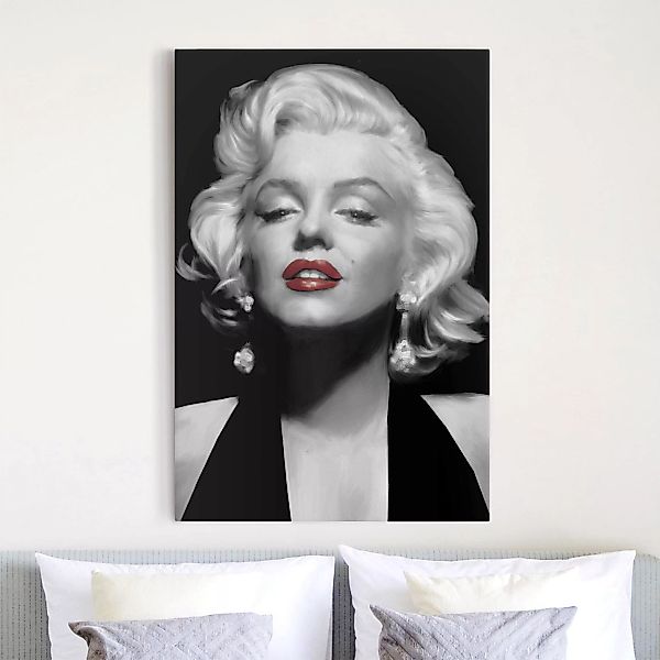 Leinwandbild Schwarz-Weiß - Hochformat Marilyn mit roten Lippen günstig online kaufen