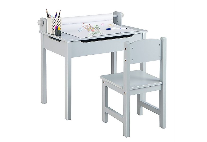 COSTWAY Kinderschreibtisch mit Stuhl Set & Papierrollenhalter, mit Papierro günstig online kaufen