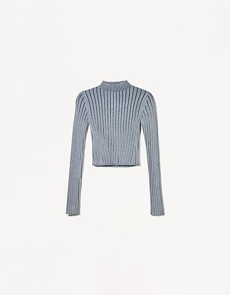 Bershka Rollkragenpullover Im Rippenstrick Damen L Blau günstig online kaufen