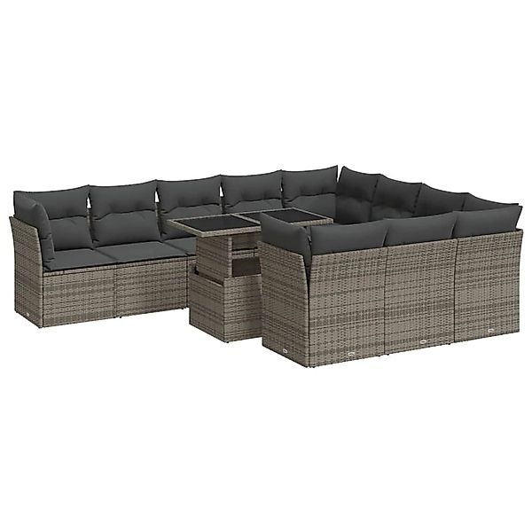vidaXL 11-Tlg Garten-Sofagarnitur mit Kissen Grau Poly Rattan 3326231 günstig online kaufen