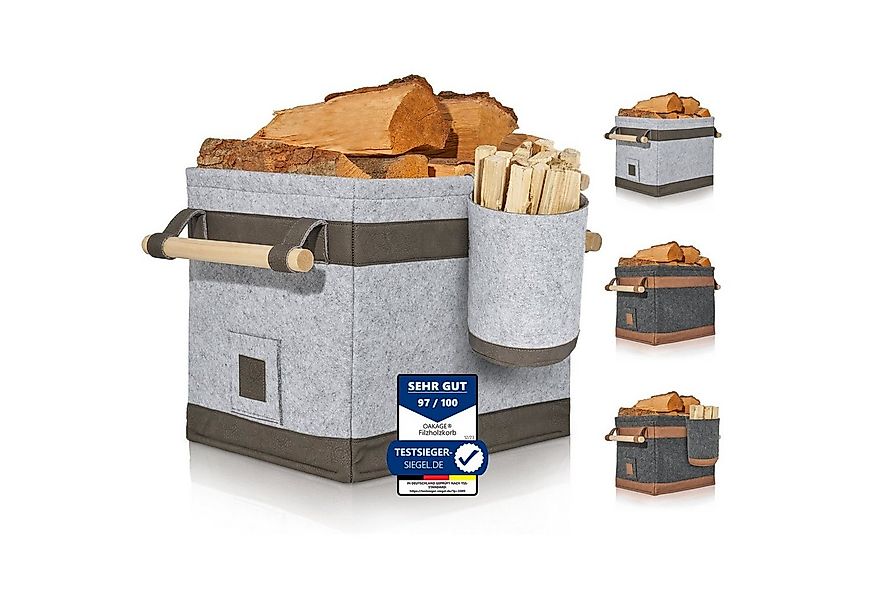 OAKAGE Kaminholzkorb Holzkorb für Kaminholz Groß aus veganem Leder Feuerhol günstig online kaufen