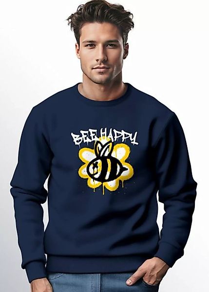 Neverless Sweatshirt Sweatshirt Aufdruck Bee Happy Biene Blume Graffiti Gra günstig online kaufen