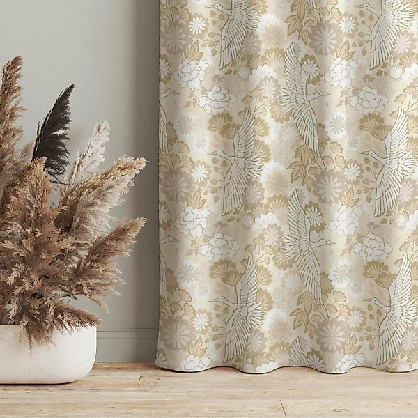 Vorhang Kraniche und Chrysanthemen Beige günstig online kaufen