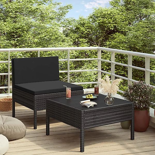 2-tlg. Garten-lounge-set Mit Auflagen Poly Rattan Schwarz günstig online kaufen