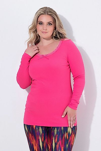 MIAMODA Longsleeve Rippshirt Slim Fit weiter Ausschnitt mit Spitze günstig online kaufen