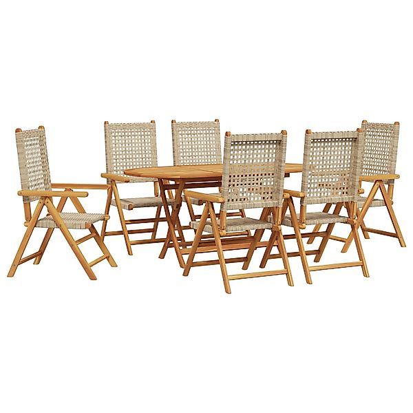vidaXL 7-tlg Garten-Essgruppe Beige Massivholz Akazie & Poly Rattan 3375735 günstig online kaufen