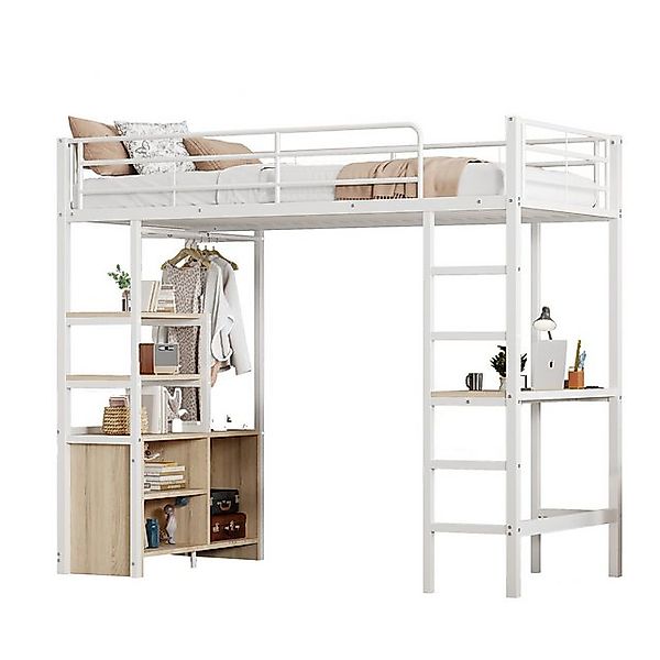 SOFTWEARY Hochbett mit Schreibtisch (USB Anschlüssen, Steckdosen, 90x200 cm günstig online kaufen