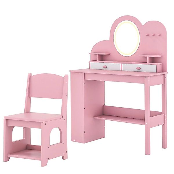 Costway Kinder Schminktisch mit Led & 3 Farbigen Spiegel Rosa günstig online kaufen
