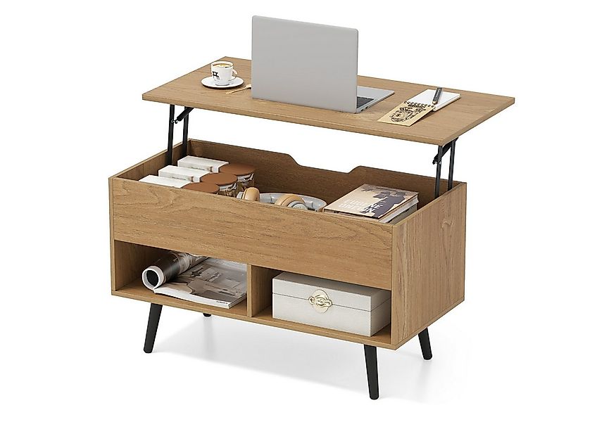 COSTWAY Couchtisch, höhenverstellbar, Stauraum mit 2 Fächern, 80x40x44,5-85 günstig online kaufen