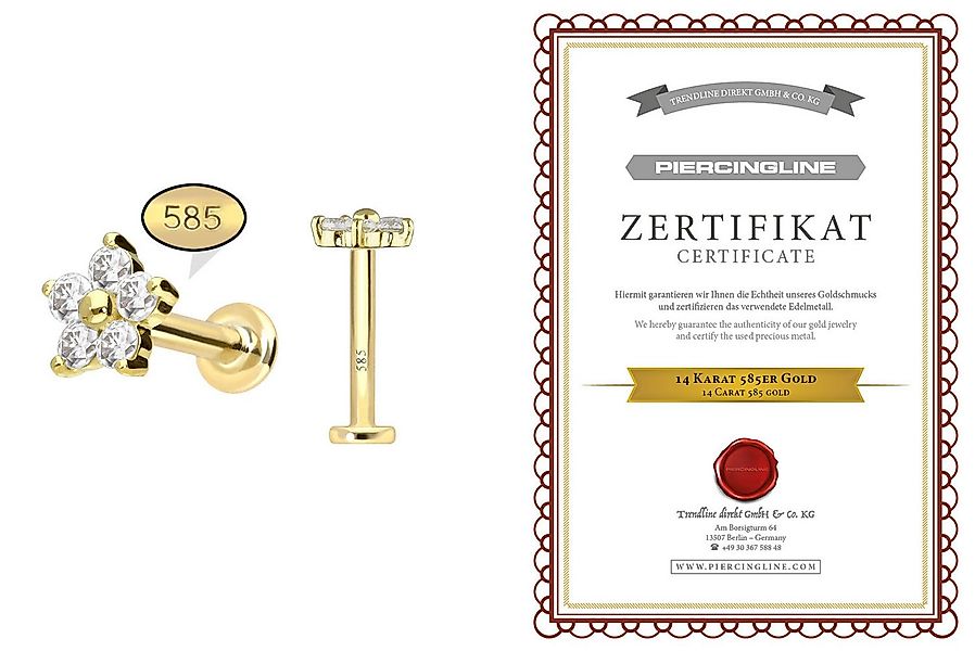 PIERCINGLINE Piercing-Set 14 Karat Gold Labret mit Innengewinde MOISSANIT-B günstig online kaufen