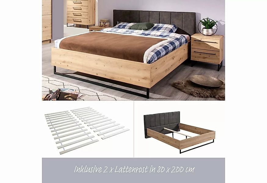 Homestyle4u Polsterbett Doppelbett Bett 160x200 mit Lattenrost Industrial günstig online kaufen