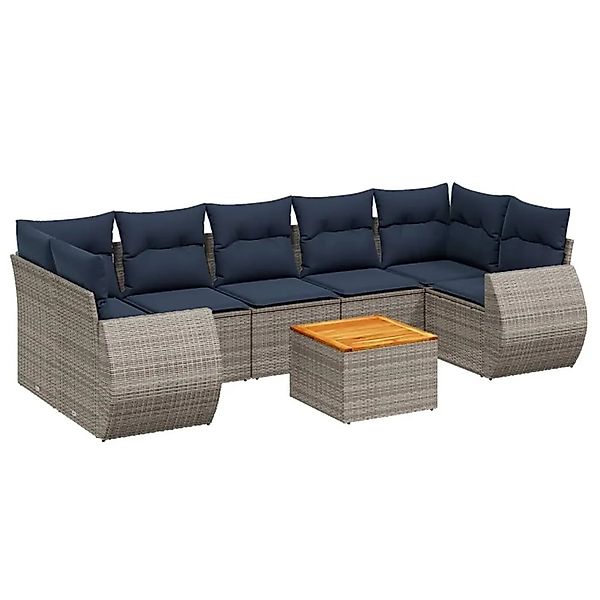 vidaXL 8-Tlg Gartensofa-Set mit Kissen Grau Polyrattan 3224920 günstig online kaufen
