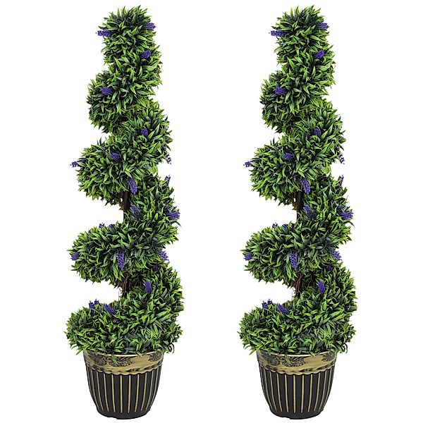 HOMCOM 2er Set Künstlicher Spiralen-Buchsbaum mit Lavendel groß 115cm Kunst günstig online kaufen