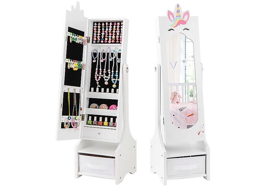 COSTWAY Schmuckschrank Kinder Spiegelschrank mit Aufbewahrunskorb günstig online kaufen