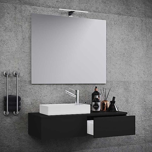 Waschplatz Set modernes Design in Schwarz die Wandmontage (zweiteilig) günstig online kaufen