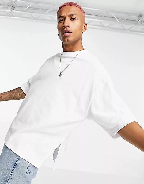 ASOS DESIGN – Pikee-T-Shirt in Weiß mit Oversize-Schnitt, halblangen Ärmeln günstig online kaufen