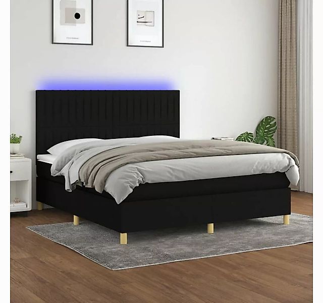 vidaXL Boxspringbett (160 x 200 cm, Streifen Horizontal, Schwarz), mit LED günstig online kaufen