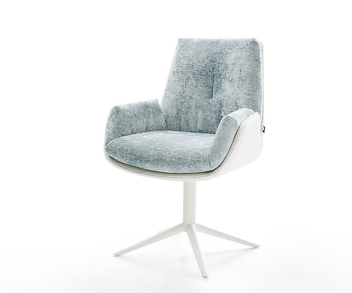 Drehstuhl Clea-Flex Materialmix Echtleder Weiß-Pastellblau Fußkreuz Weiß 36 günstig online kaufen
