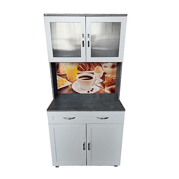 HTI-Living Hochschrank Küchenbuffet mit Glasteil Weiß/Beton günstig online kaufen