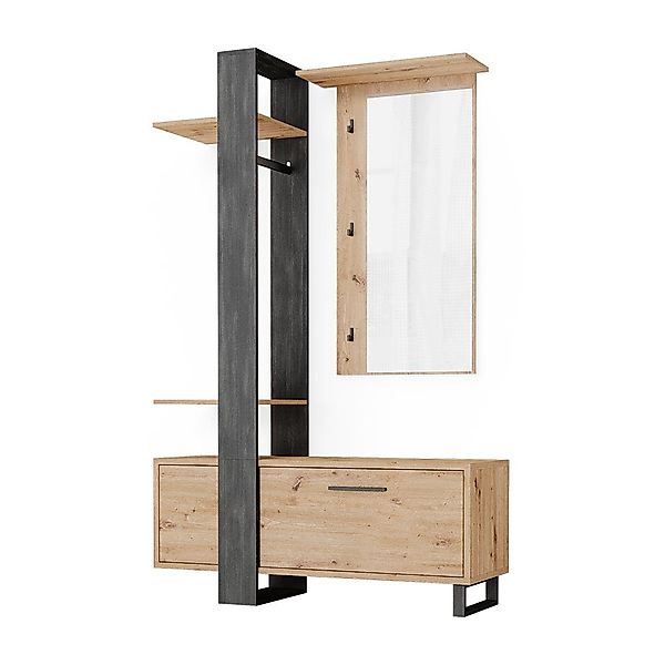 Vicco Garderoben-Set Porto, Artisan-Eiche/Schwarz, 120 x günstig online kaufen
