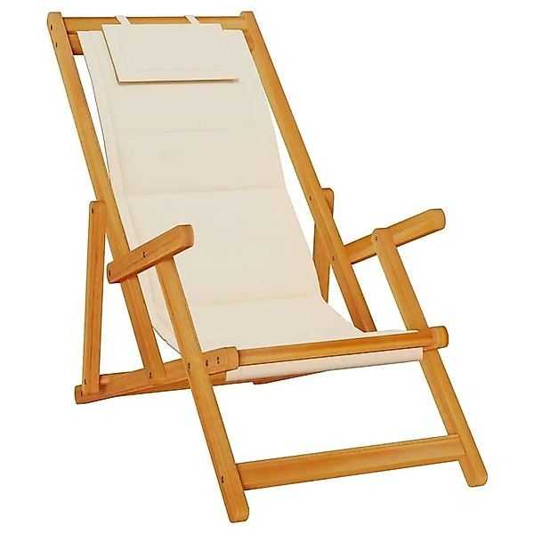 vidaXL Strandstuhl mit Armlehnen Klappbar Creme Akazienholz Textilene 41080 günstig online kaufen