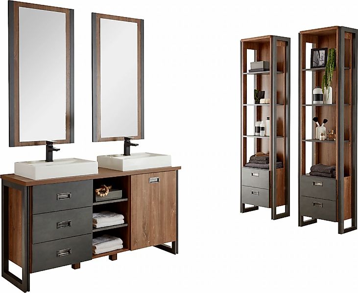 Home affaire Badmöbel-Set "Detroit, Bad im Industrialdesign, 3-teiliges Bad günstig online kaufen