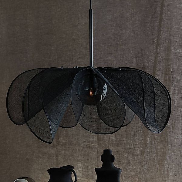 Hängeleuchte Styrka, Ø 75cm, schwarz/rauchgrau, Bananenfaser günstig online kaufen