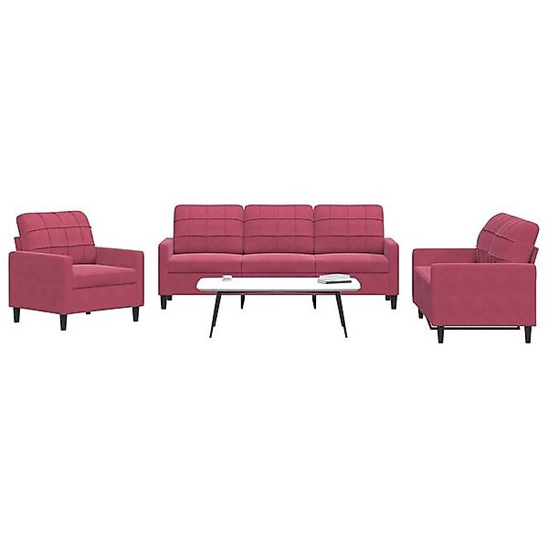 vidaXL Sofa, 3-tlg. Sofagarnitur mit Kissen Weinrot Samt günstig online kaufen