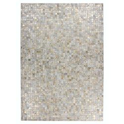 Patchwork Teppich in Creme Weiß und Goldfarben Echtfell günstig online kaufen