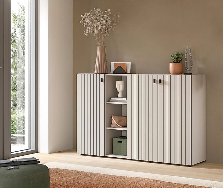 Home affaire Schuhschrank TATIO, Breite 150 cm, Rillenoptik, offene Fächer, günstig online kaufen