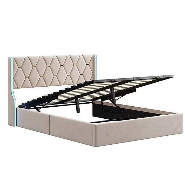 PXloue Doppelbett mit Stauraum und Lattenrost-Hydraulisches Stauraumbett-Sa günstig online kaufen