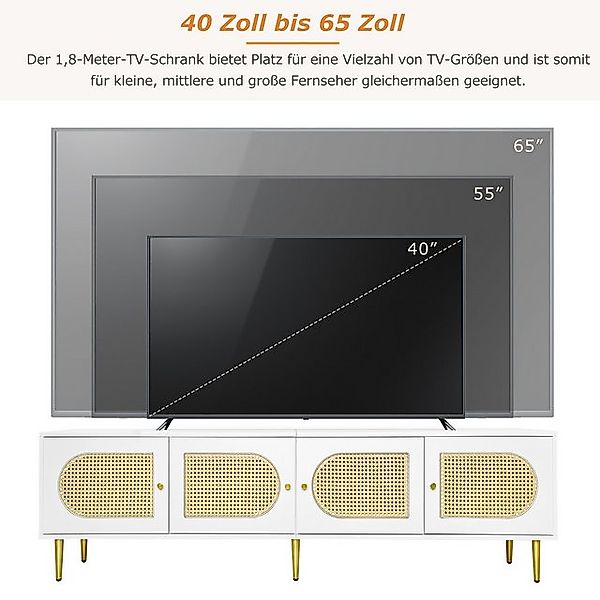 HAUSS SPOLE TV-Schrank 180x40x50cm, mit 4 Rattantüren für bis zu 80 Zoll Fe günstig online kaufen