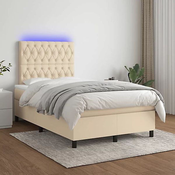 vidaXL Boxspringbett Boxspringbett mit Matratze LED Creme 120x200 cm Stoff günstig online kaufen