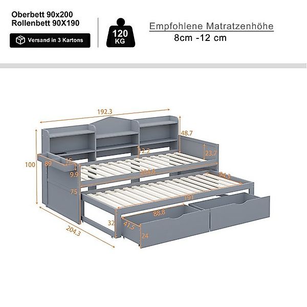 HAUSS SPOLE Schlafsofa 90x190/200cm Ausziehbett mit 2 Schubladen, Staufach günstig online kaufen