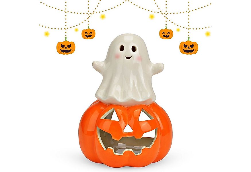 matches21 HOME & HOBBY Kerzenhalter Keramik Windlicht Geist & Kürbis, Weiß, günstig online kaufen