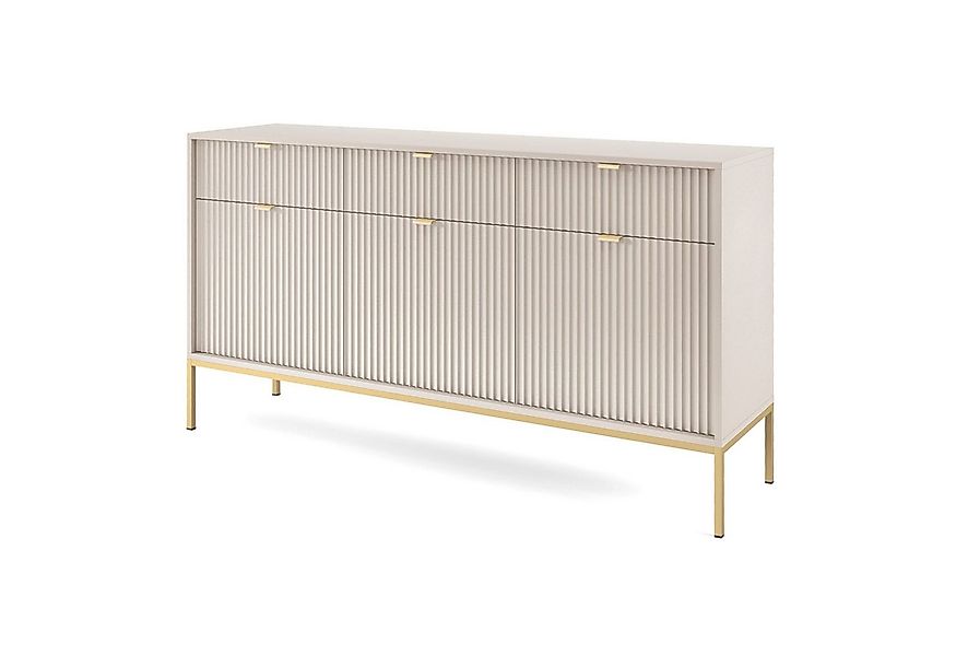 Selsey Sideboard VELLORE, 3-türig mit geriffelten Fronten und goldenem Gest günstig online kaufen