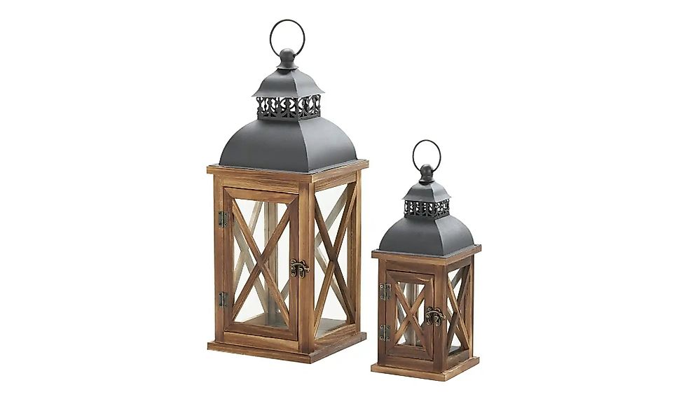 Laterne  2er Set   ¦ holzfarben ¦ Glas,Metall ¦ Maße (cm): B: 18 H: 45 T: 1 günstig online kaufen