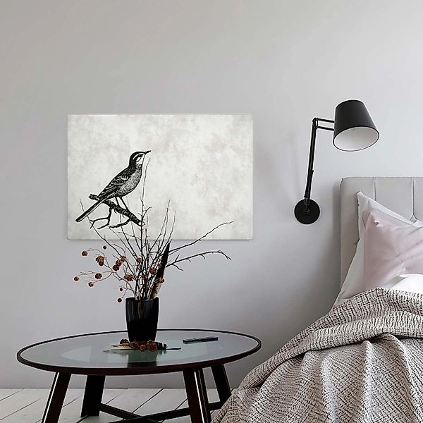 Bricoflor Bild Mit Vogel Schwarz Weiß Gezeichnet Büro Und Schlafzimmer Lein günstig online kaufen