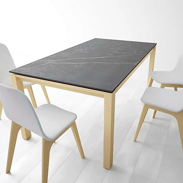 Esstisch mit Keramikplatte in Anthrazit 4-Fußgestell aus Buche Massivholz günstig online kaufen