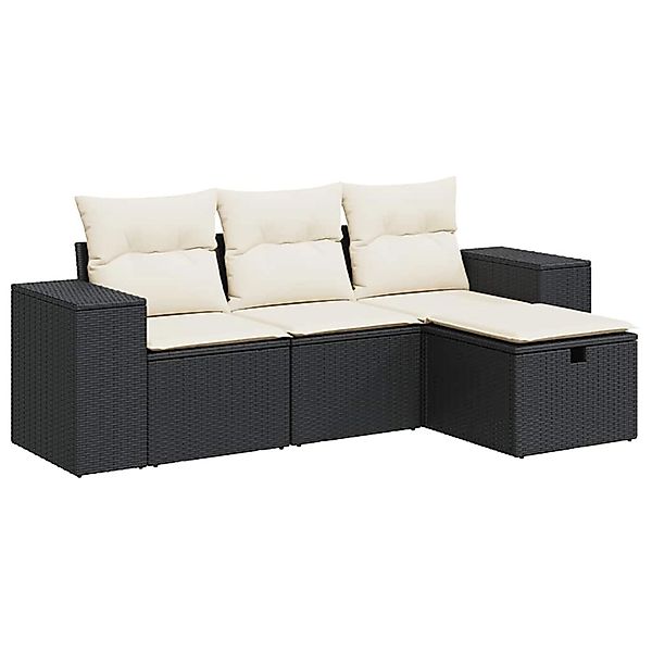 vidaXL 4-Tlg Garten-Sofagarnitur mit Kissen Schwarz Poly Rattan 3325652 günstig online kaufen