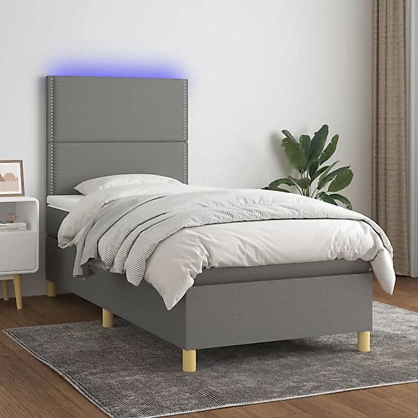 vidaXL Boxspringbett Boxspringbett mit Matratze LED Dunkelgrau 90x200 cm St günstig online kaufen