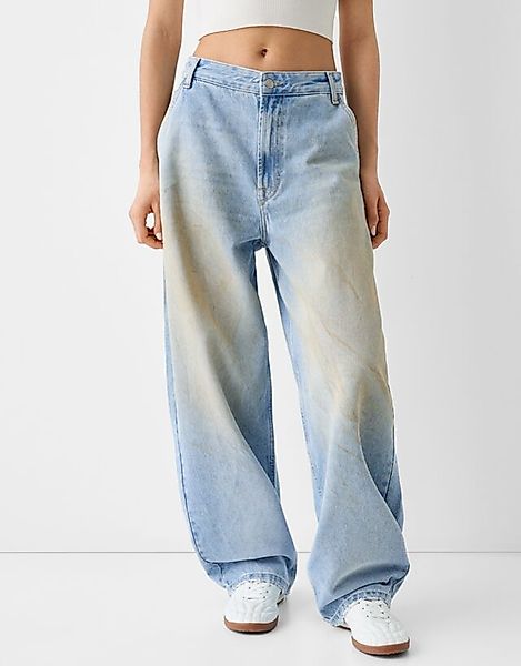Bershka Skater-Fit-Jeans Im Washed-Look Damen 10-12 Hellblau günstig online kaufen