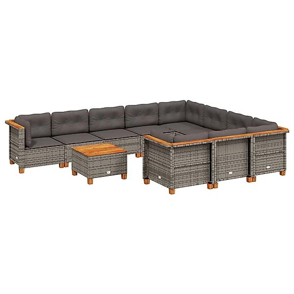 vidaXL 11-Tlg Garten-Sofagarnitur mit Kissen Grau Poly Rattan 3262038 günstig online kaufen